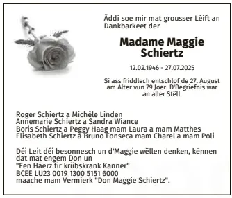 Traueranzeige für Maggie Schiertz