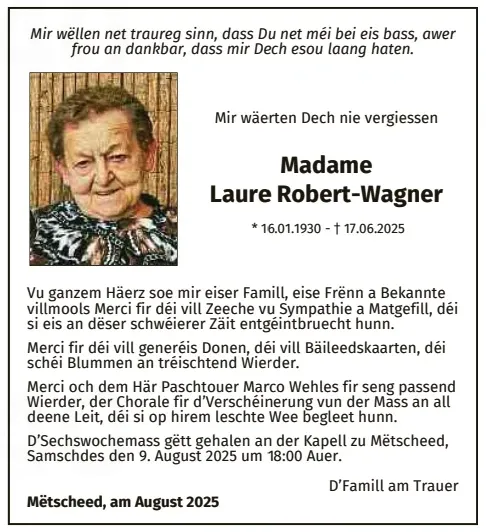 Traueranzeige für Laure Robert-Wagner