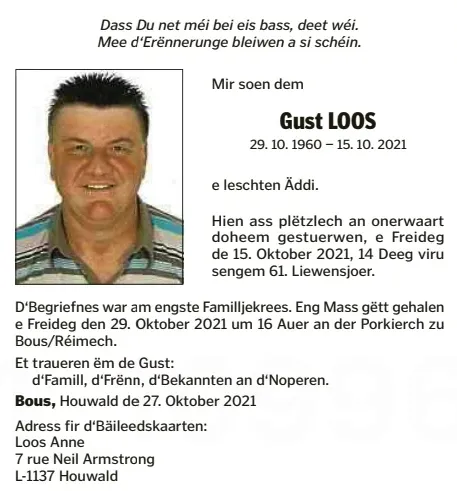 Traueranzeige für Gust Loos