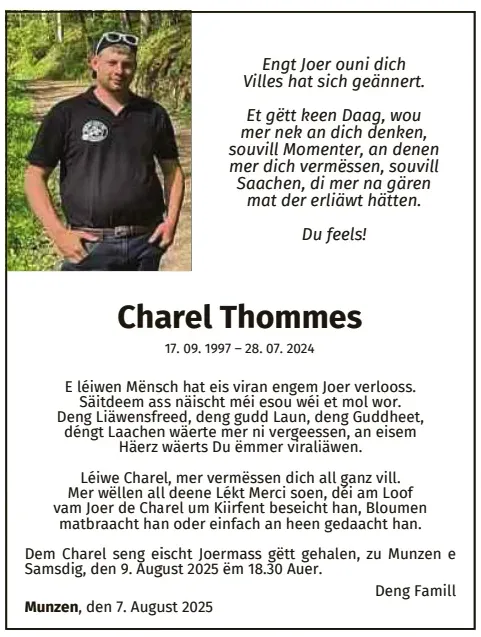 Traueranzeige für Charel Thommes