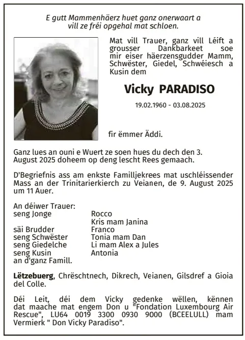 Traueranzeige für Vicky Paradiso