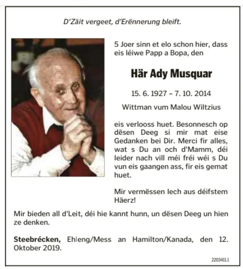 Traueranzeige für Ady Musquar