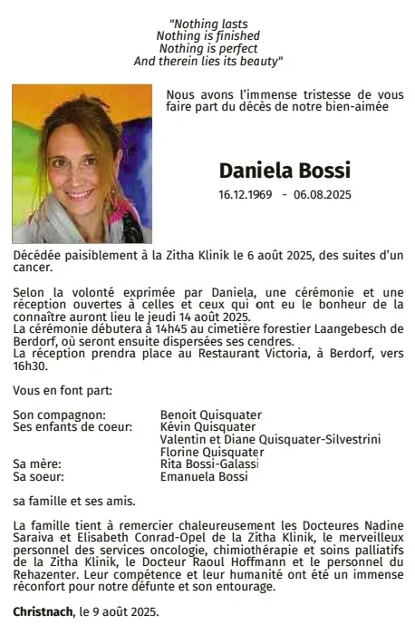 Traueranzeige für Daniela Bossi