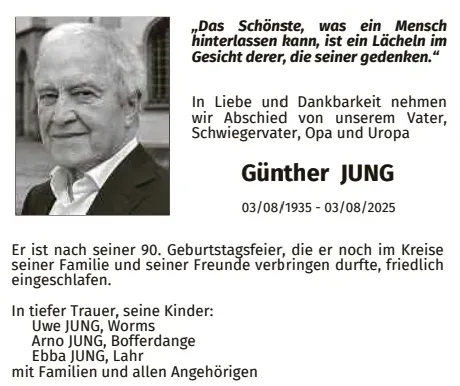 Traueranzeige für Günther Jung