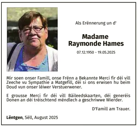 Traueranzeige für Raymonde Hames
