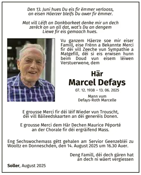 Traueranzeige für Marcel Defays
