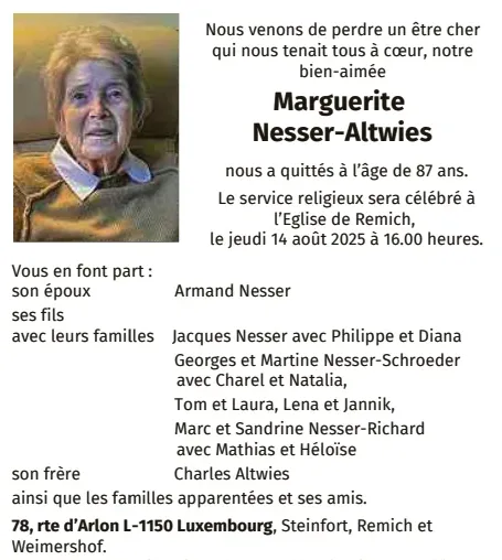 Traueranzeige für Marguerite Nesser-Altwies