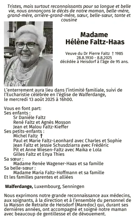 Traueranzeige für Hélène Faltz-Haas