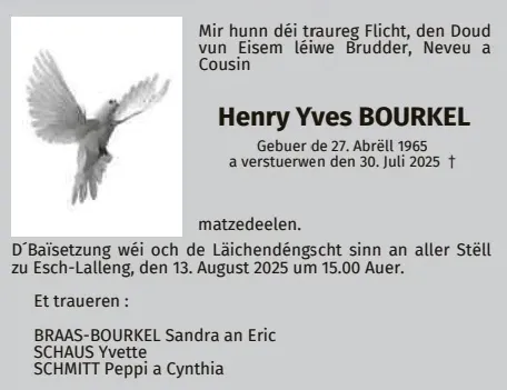 Traueranzeige für Yves Bourkel