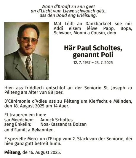 Traueranzeige für Paul Scholtes