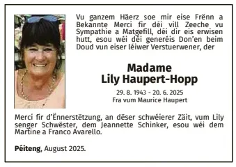 Traueranzeige für Lily Haupert-Hopp