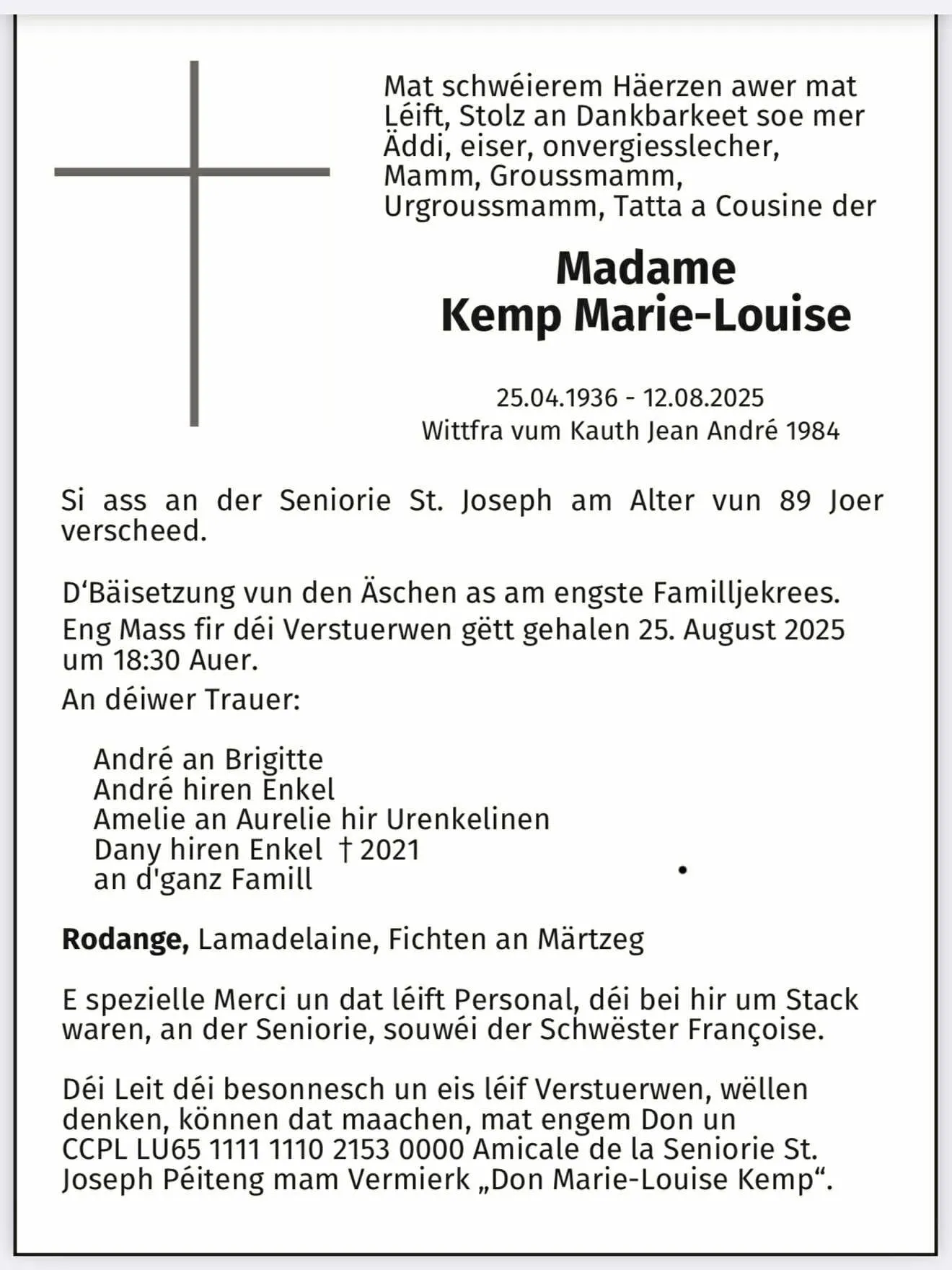 Traueranzeige für Marie-Louise Kemp