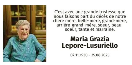 Traueranzeige für Maria Grazia Lepore-Lusuriello
