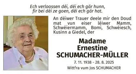 Traueranzeige für Ernestine Schumacher-Müller