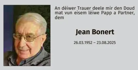 Traueranzeige für Jean Bohnert