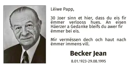Traueranzeige für Jean Becker