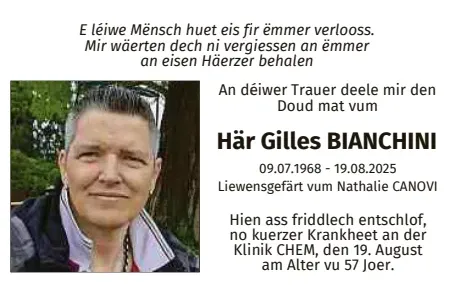 Traueranzeige für Gilles Bianchini