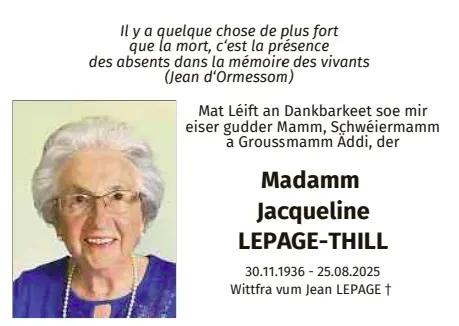 Traueranzeige für Jacqueline Lepage-Thill