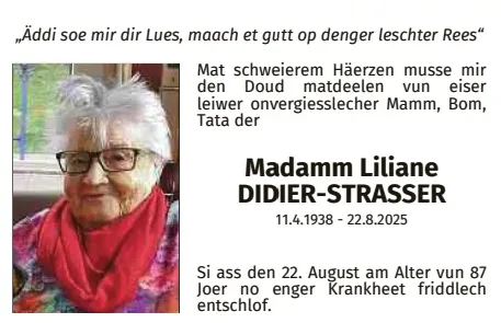Traueranzeige für Liliane Didier-Strasser