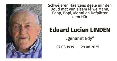 Traueranzeige für Eduard Lucien Linden