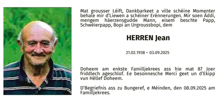 Traueranzeige für Jean Herren