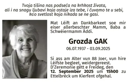 Traueranzeige für Grozda Gak