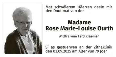 Traueranzeige für Rose Marie-Louise Ourth