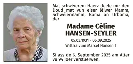 Traueranzeige für Céline Hansen- Seyler