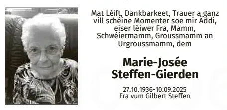 Traueranzeige für Marie-Josée Steffen-Gierden