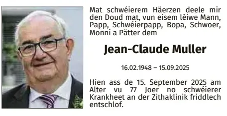Traueranzeige für Jean-Claude Muller