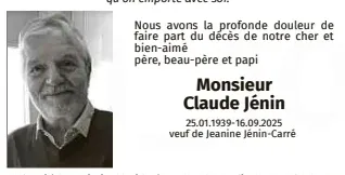 Traueranzeige für Claude Jénin