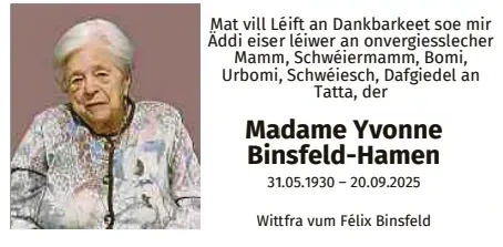 Traueranzeige für Yvonne Binsfeld-Hamen