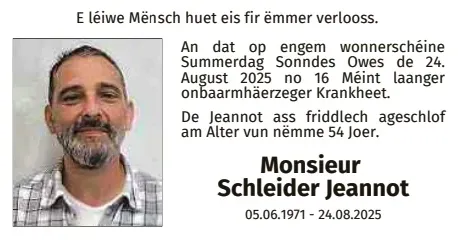 Traueranzeige für Jeannot Schleider