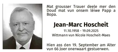 Traueranzeige für Jean-Marc Hoscheit