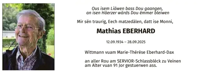 Traueranzeige für Mathias Eberhard