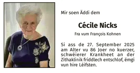 Traueranzeige für Cécile Nicks