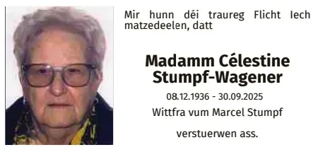 Traueranzeige für Célestine Stumpf-Wagener