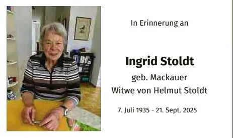 Traueranzeige für Ingrid Stoldt