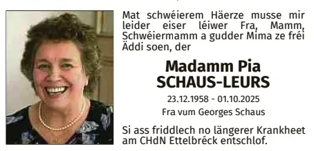 Traueranzeige für Pia Schaus-Leurs