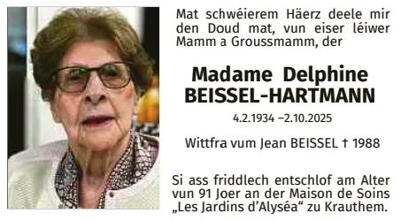 Traueranzeige für Delphine Beissel-Hartmann