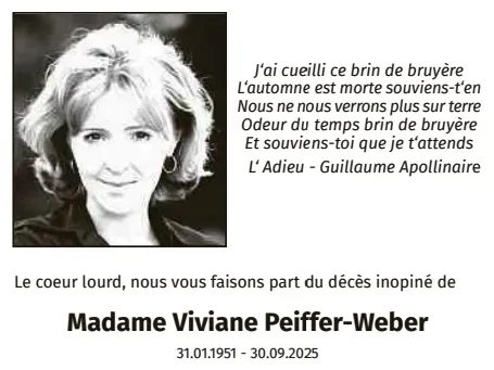 Traueranzeige für Viviane Peiffer-Weber