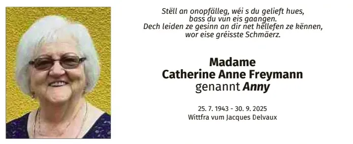 Traueranzeige für Catherine Anne Freymann