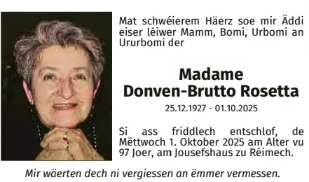 Traueranzeige für Rosetta Donven-Brutto