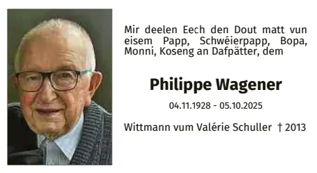 Traueranzeige für Philippe Wagener