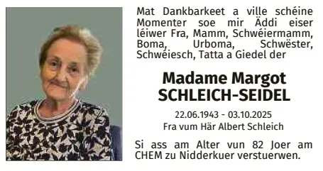 Traueranzeige für Margot Schleich-Seidel