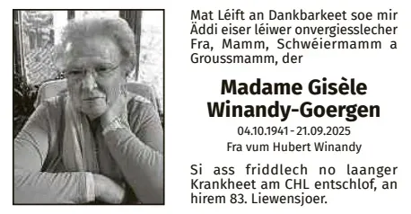 Traueranzeige für Gisèle Winandy-Goergen