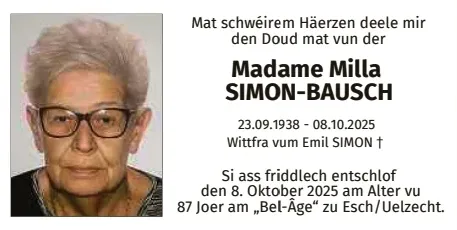 Traueranzeige für Milla Simon-Bausch