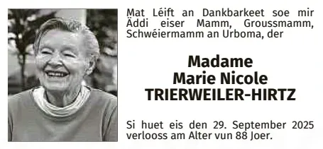 Traueranzeige für Marie Nicole Trierweiler-Hirtz