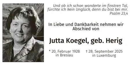 Traueranzeige für Jutta Koegel-Herig