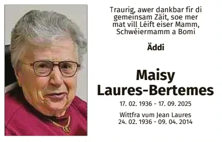 Traueranzeige für Maisy Laures-Bertemes